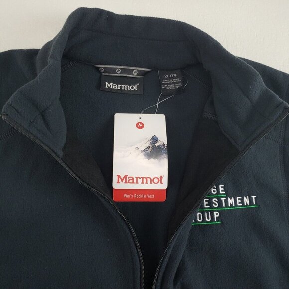 Marmot Rocklin Fleece Vest Womens XL Black Full Zip NEW "Bridge Investment" Logo - Picture 4 of 12